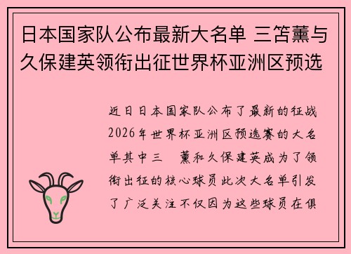 日本国家队公布最新大名单 三笘薰与久保建英领衔出征世界杯亚洲区预选赛